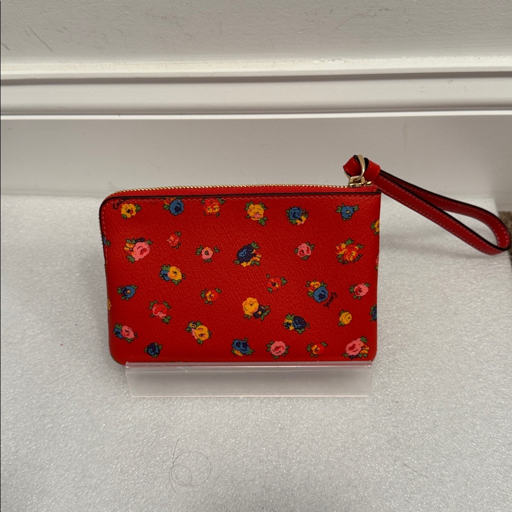 Coach Red Floral corner zip wristlet wallet - Picture 2 of 5